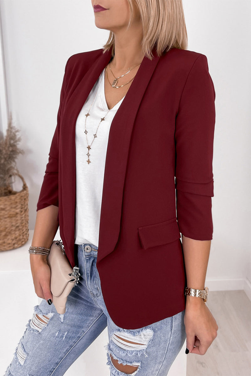 Kaynafashions - Work Solid Turn-back Collar Outerwea(4 Colors)