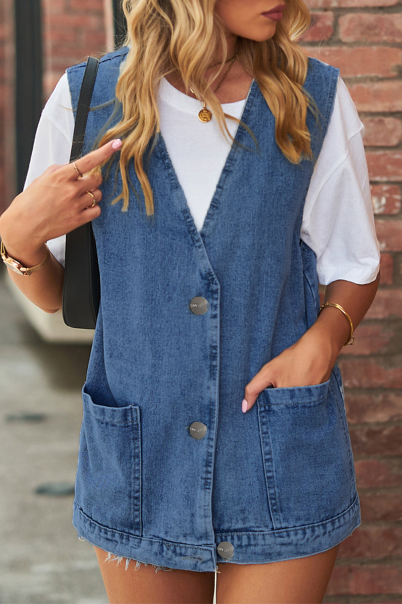 Kaynafashions - Street Simplicity Solid Pocket V Neck Tops