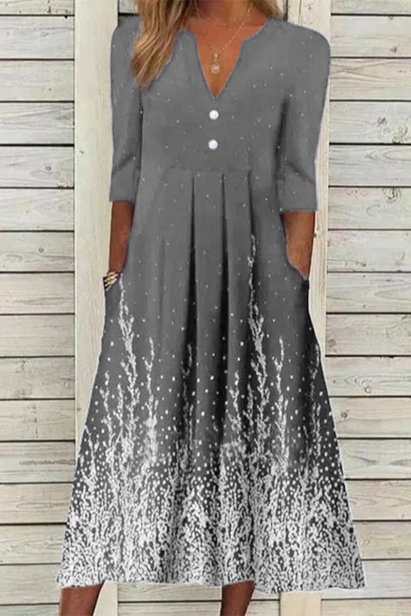 Kaynafashions - Casual Print Printing V Neck A Line Dresses(5 Colors)