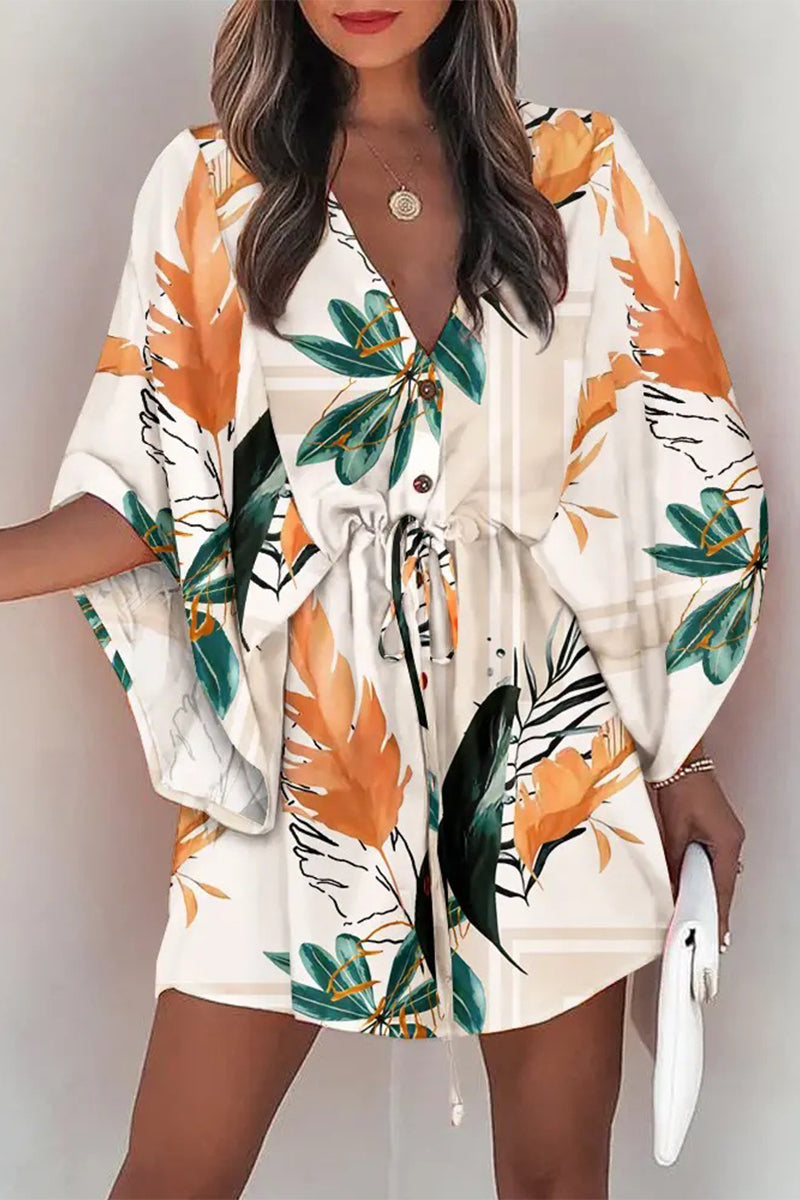 Kaynafashions - Fashion Casual Print Patchwork V Neck Dresses(12 Colors)