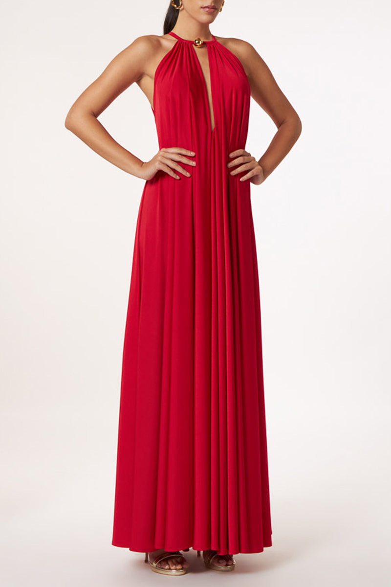 Kaynafashions - Casual Simplicity Solid Patchwork Halter A Line Dresses(4 Colors)