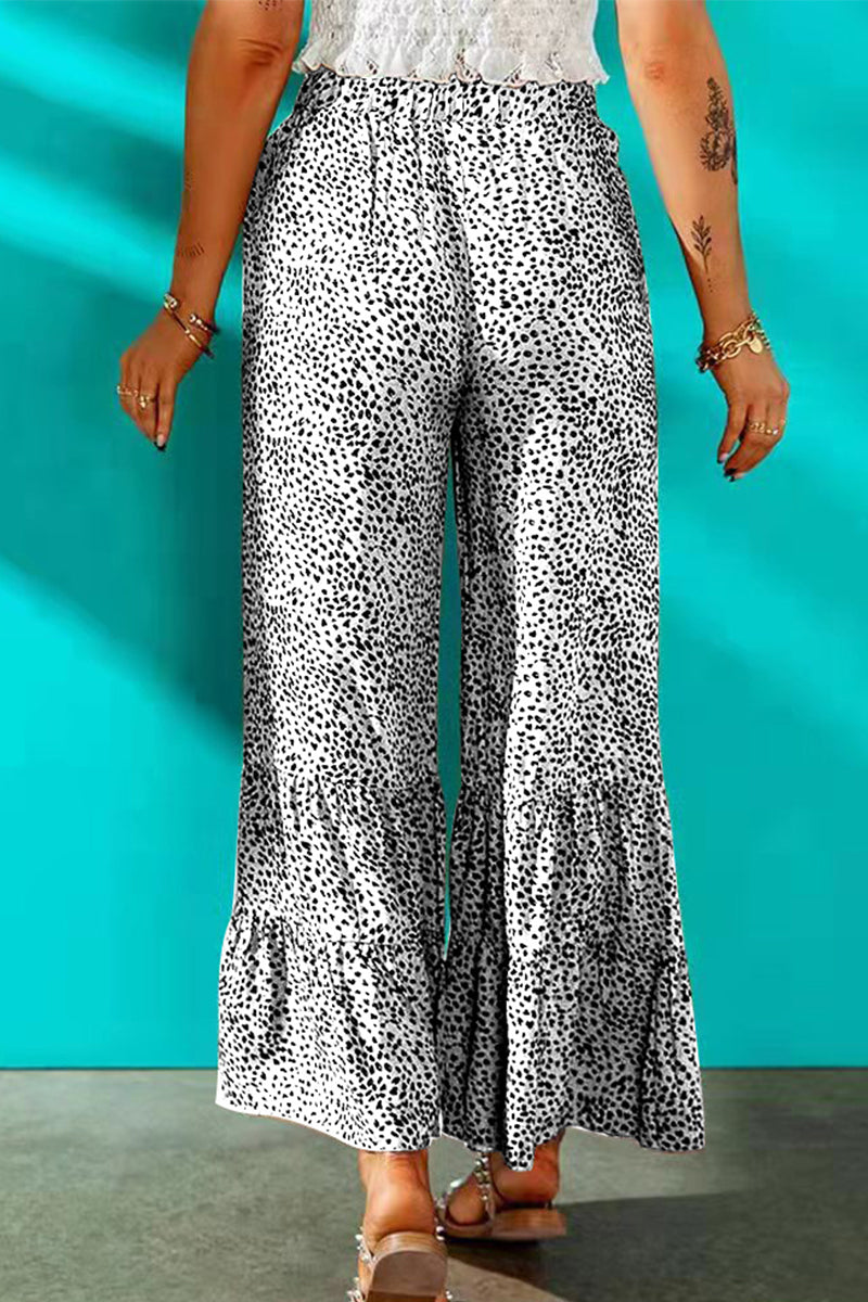 Kaynafashions - Elegant Printing Loose Mid Waist Wide Leg Full Print Bottoms(7 Colors)