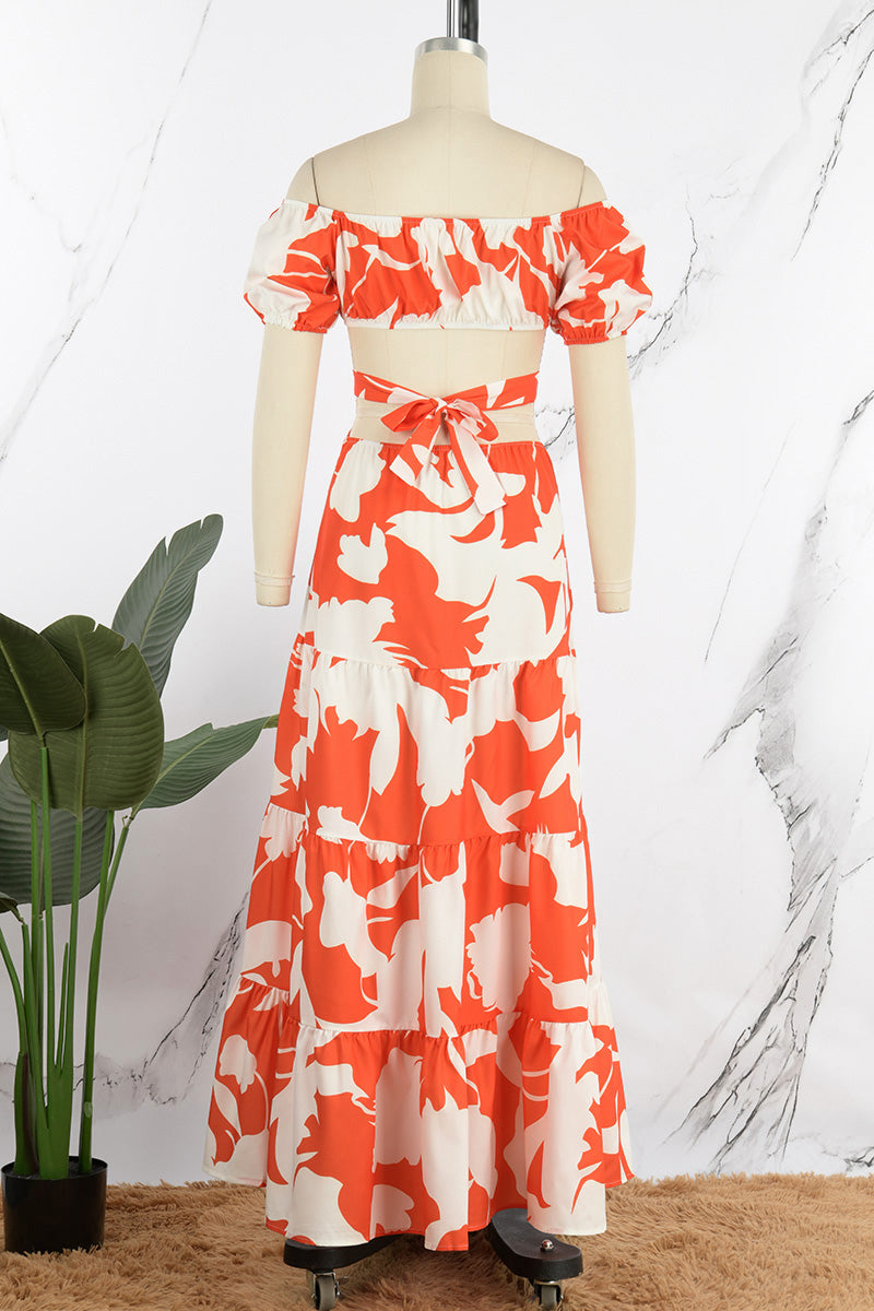 Kaynafashions - Sexy Elegant Print Frenulum Off the Shoulder Printed Dress Dresses(4 Colors)