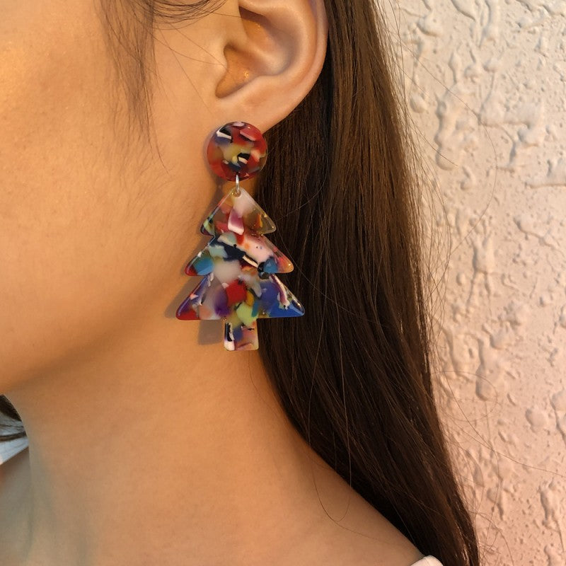 Kaynafashions - Casual Geometric Christmas Tree Patchwork Earrings