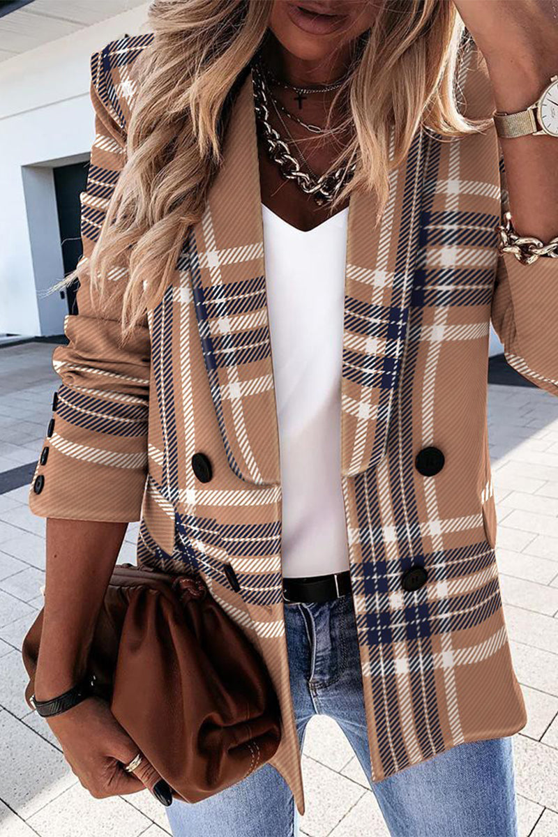 Kaynafashions - Fashion Work Plaid Printing Turn-back Collar Outerwear