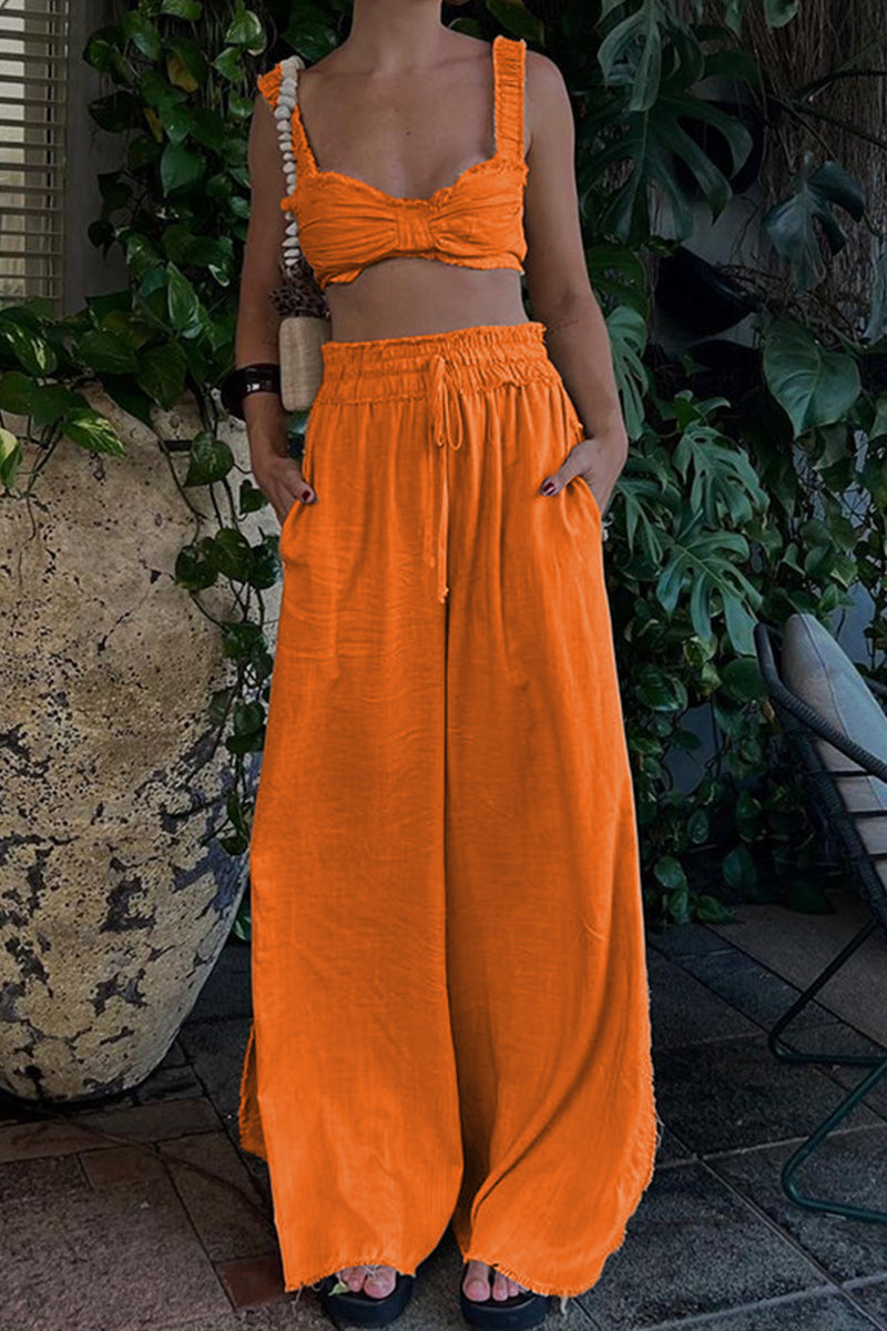 Kaynafashions - Casual Solid Frenulum Square Collar Sleeveless Two Pieces