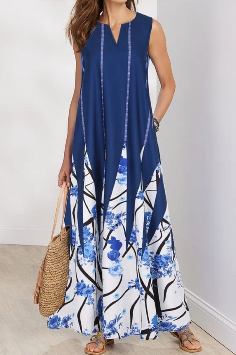 Kaynafashions - Casual Bohemian Print Pocket O Neck A Line Dresses(3 Colors)