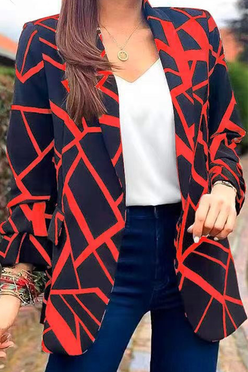 Kaynafashions - Fashion Print Printing Turndown Collar Outerwear(6 colors)