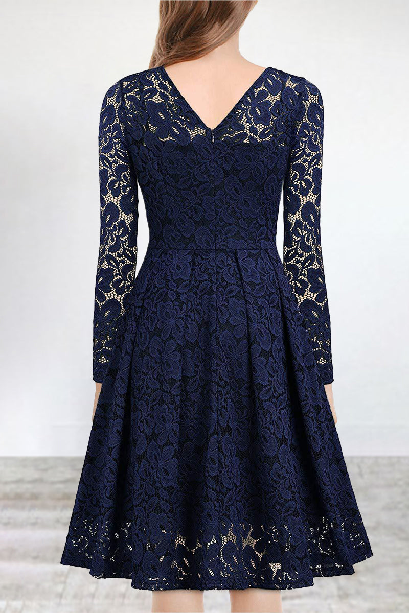 Kaynafashions - Celebrities Elegant Solid Lace V Neck A Line Dresses(5 Colors)