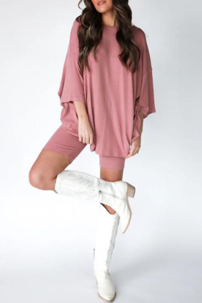 Kaynafashions - Casual Simplicity Solid O Neck Three Quarter Two Pieces