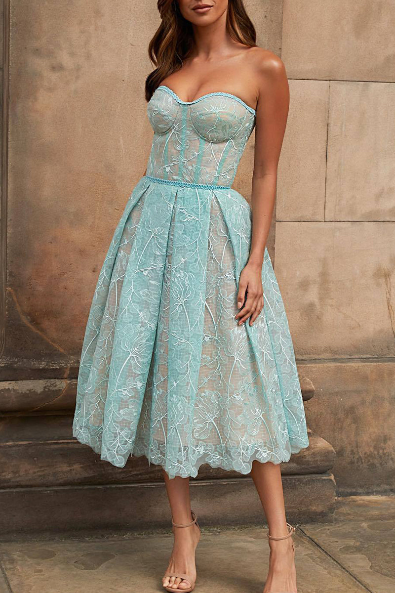 Kaynafashions - Print Patchwork Strapless Irregular Dress Dresses(6 Colors)