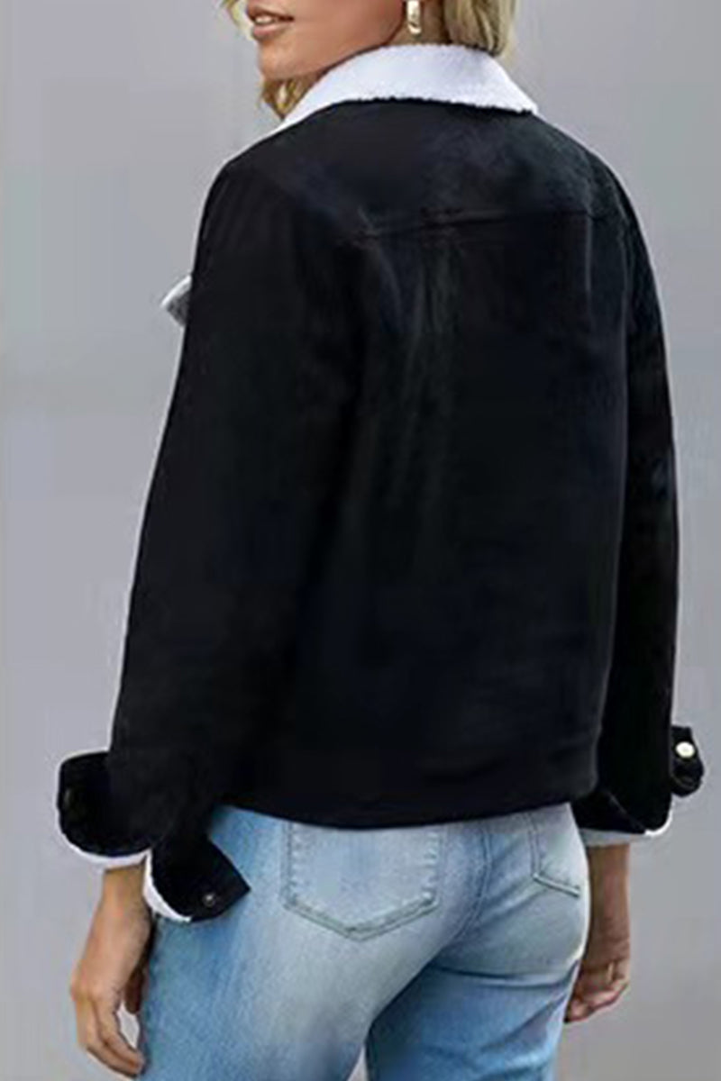 Kaynafashions - Street Solid Buckle Turndown Collar Outerwear