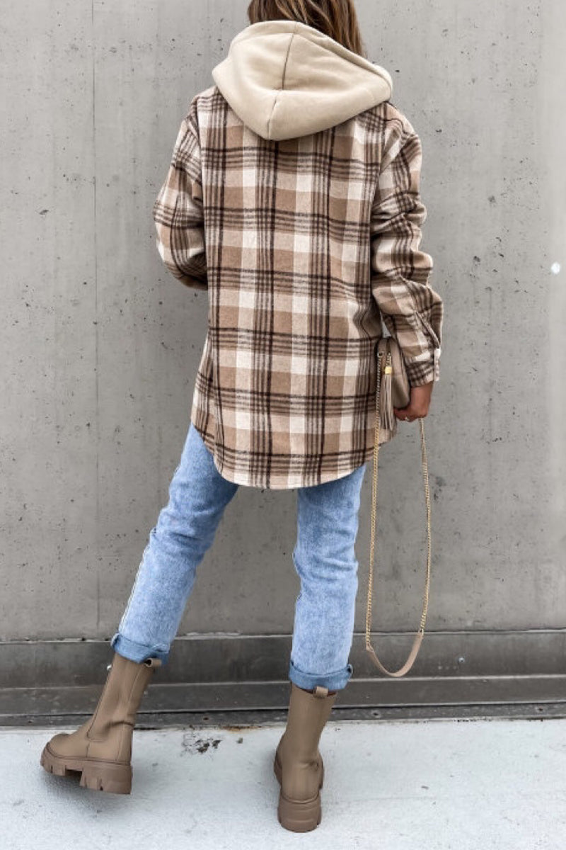 Kaynafashions - Fashion Casual Plaid Contrast Turndown Collar Outerwear