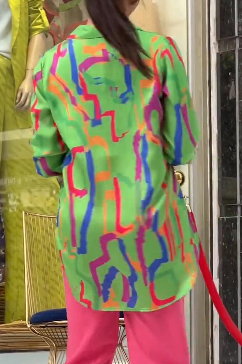 Kaynafashions - Elegant Print Turndown Collar Tops