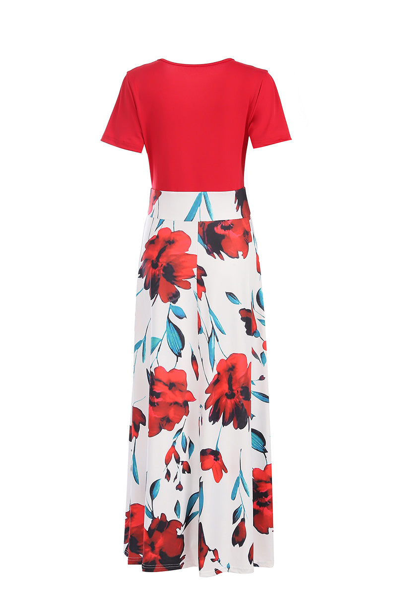 Kaynafashions - Casual Bohemian Print Solid Patchwork O Neck Short Sleeve Dress Dresses(12 Colors)