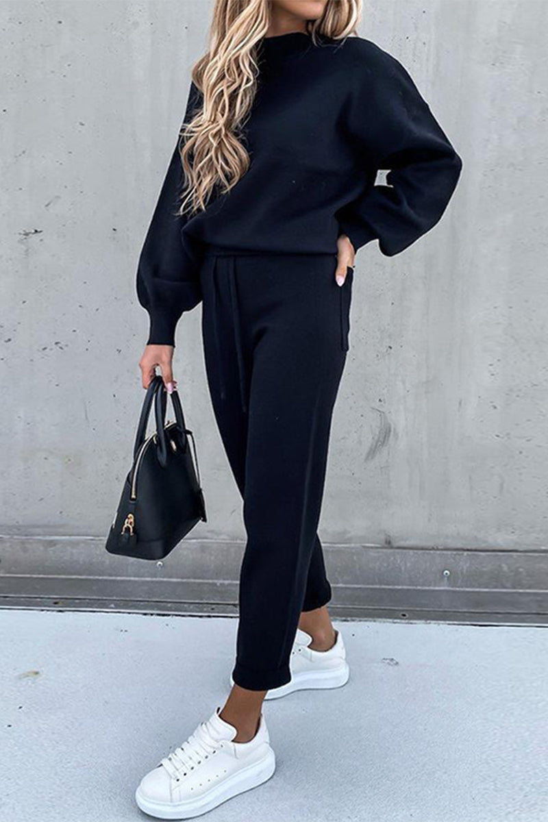 Kaynafashions - Casual Simplicity Solid Patchwork Half A Turtleneck Long Sleeve Two Pieces