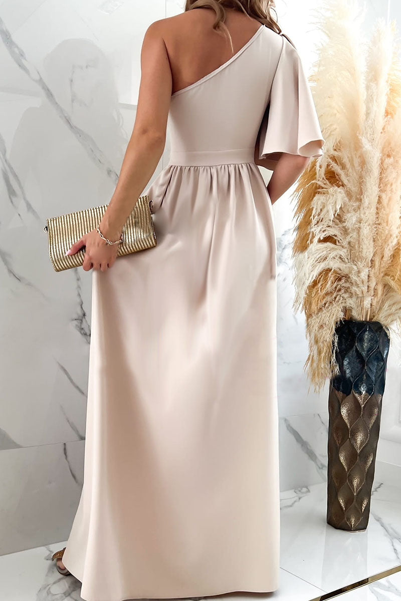 Kaynafashions - Sexy Elegant Solid Patchwork Slit Oblique Collar Straight Dresses(5 Colors)