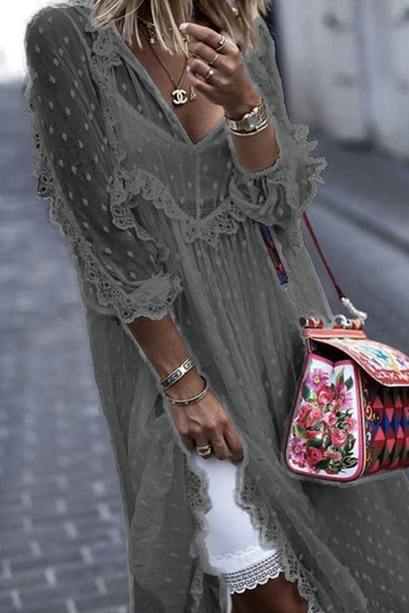 Kaynafashions - Fashion Casual Solid See-through V Neck Princess Dresses（Without strap）(4 Colors)）