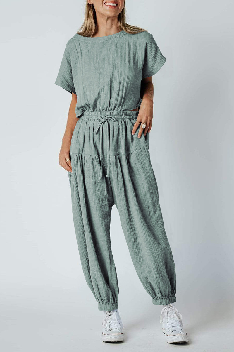Kaynafashions - Casual Solid Patchwork O Neck Harlan Jumpsuits(4 Colors)