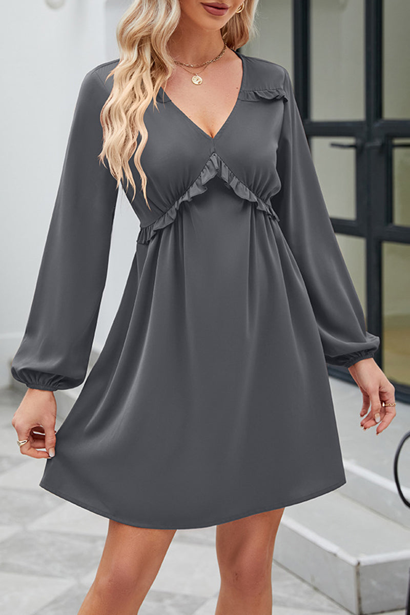 Kaynafashions - Sweet Elegant Solid Patchwork V Neck A Line Dresses