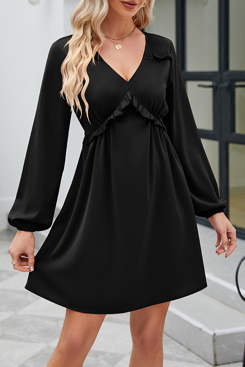 Kaynafashions - Sweet Elegant Solid Patchwork V Neck A Line Dresses