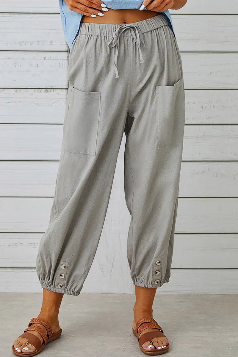 Kaynafashions - Casual Solid Pocket Loose High Waist Wide Leg Solid Color Bottoms