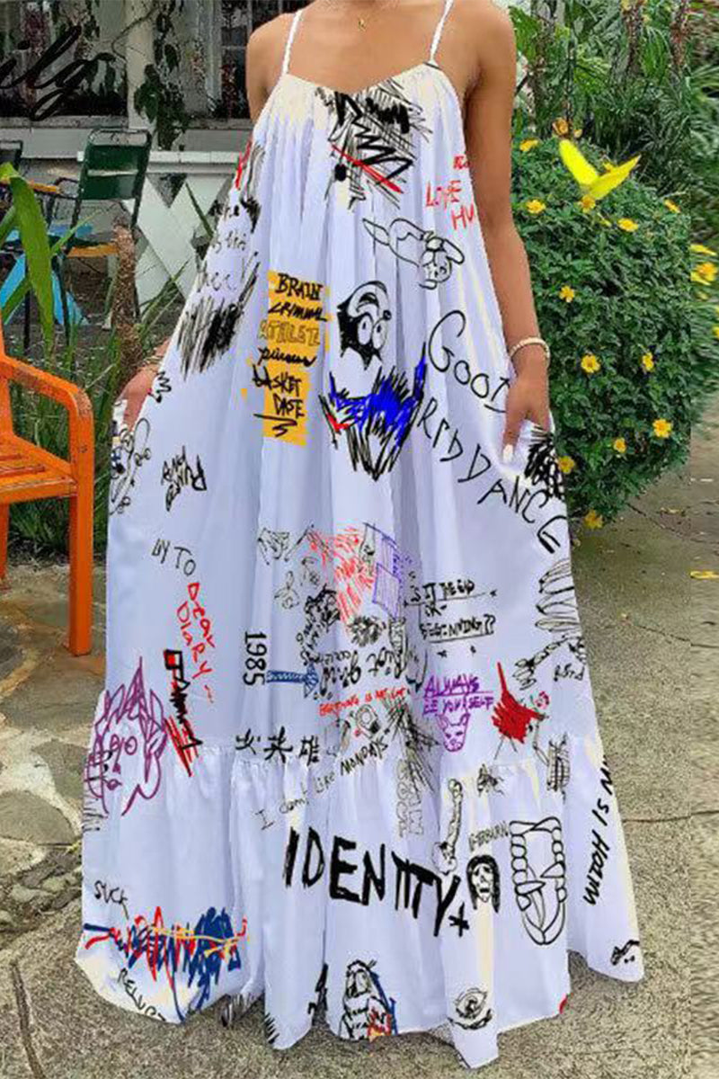 Kaynafashions - Sexy Vacation Geometric Print Patchwork U Neck Sling Dress Dresses