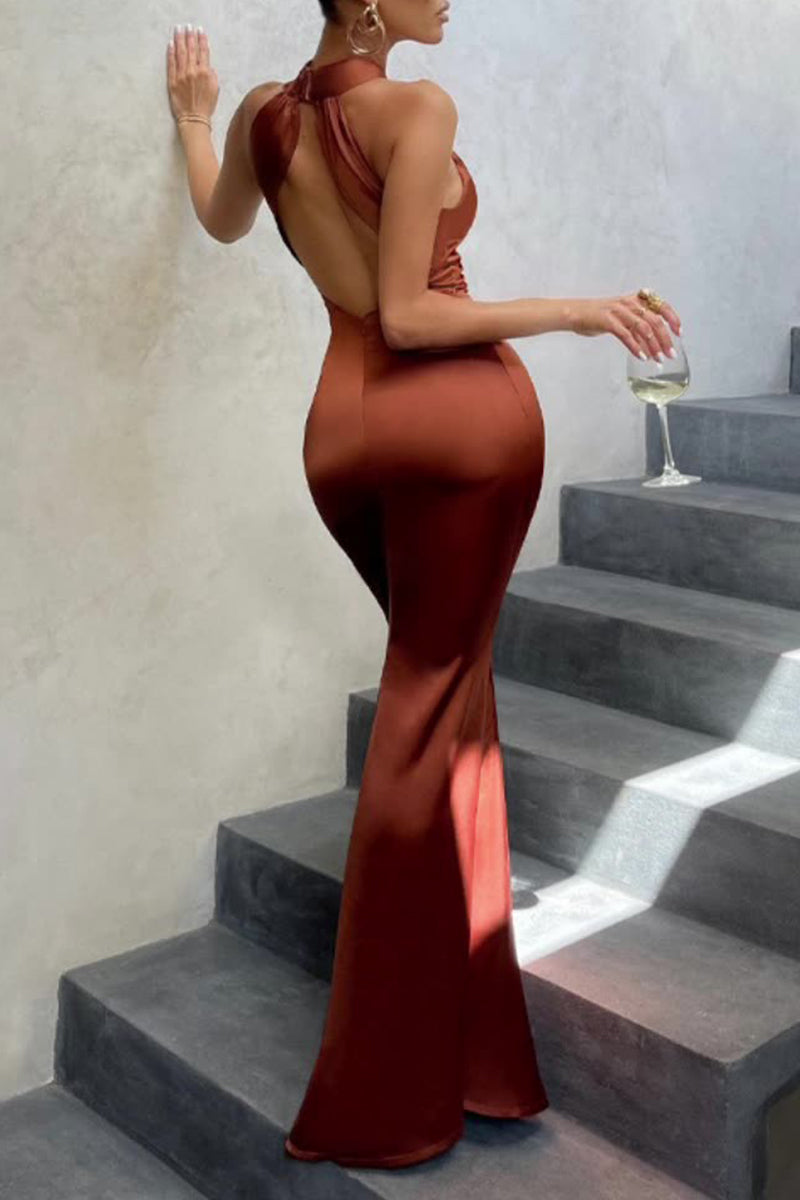 Kaynafashions - Elegant Formal Solid Backless Halter Trumpet Mermaid Dresses(3 Colors)