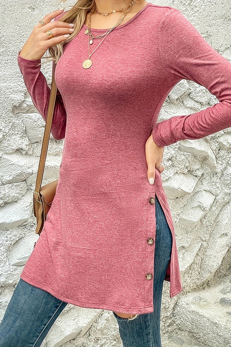 Kaynafashions - Casual Solid Buttons O Neck One Step Skirt Dresses