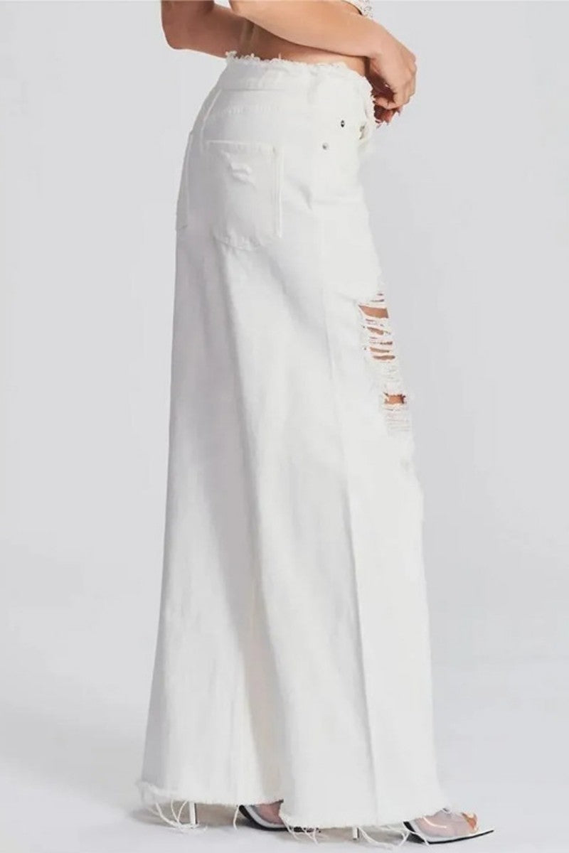 Kaynafashions - Casual Solid Ripped Patchwork Mid Waist Regular Denim Jeans (Subject To The Actual Object)