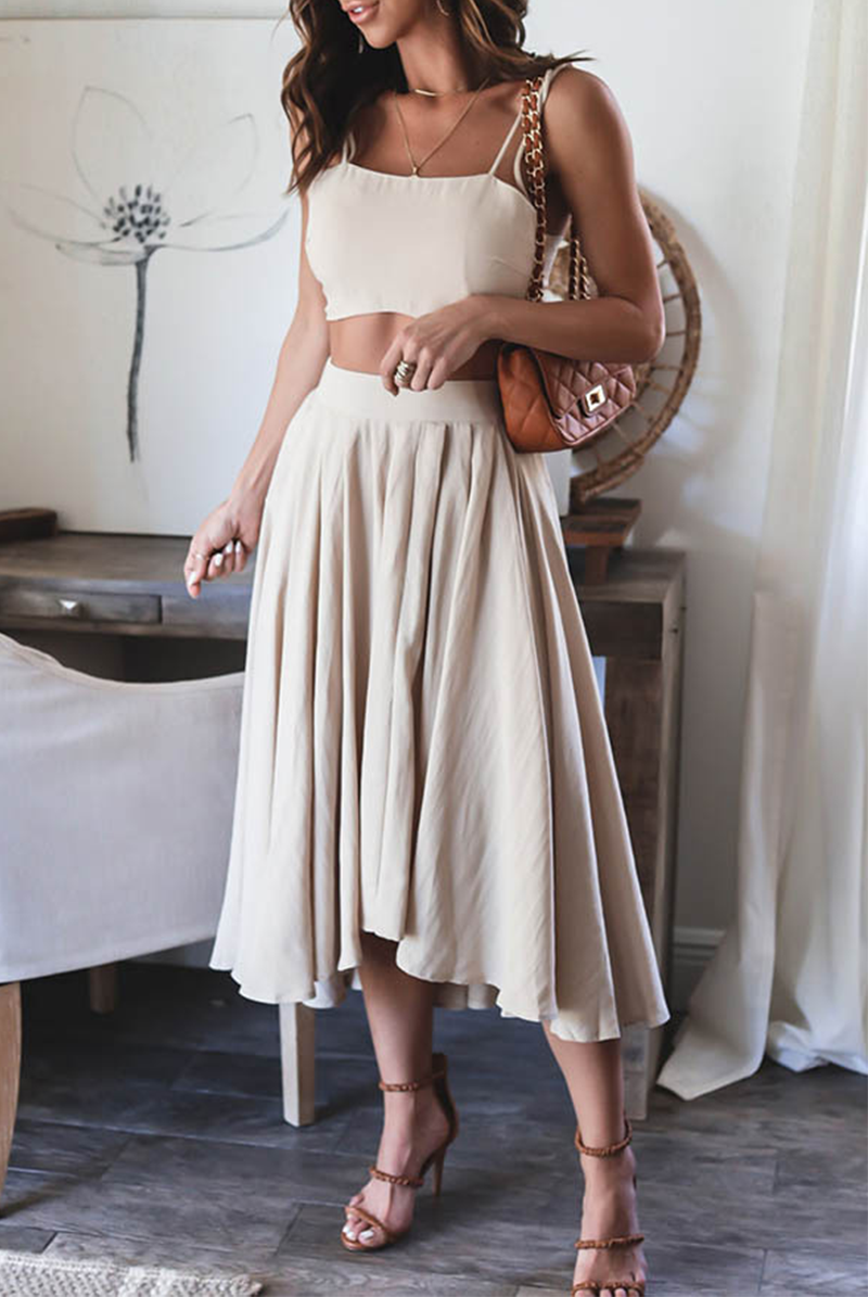 Kaynafashions - Casual Solid Patchwork Spaghetti Strap Sleeveless Two Pieces