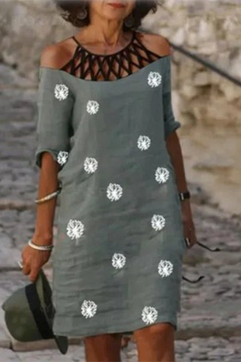 Kaynafashions - Casual Print Printing O Neck A Line Dresses(3 Colors)