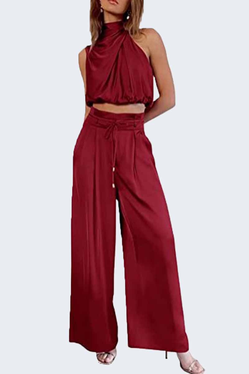 Kaynafashions - Casual Solid Patchwork O Neck Sleeveless Two Pieces