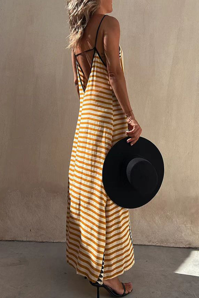 Kaynafashions - Sexy College Geometric Print Patchwork Square Collar Sling Dress Dresses