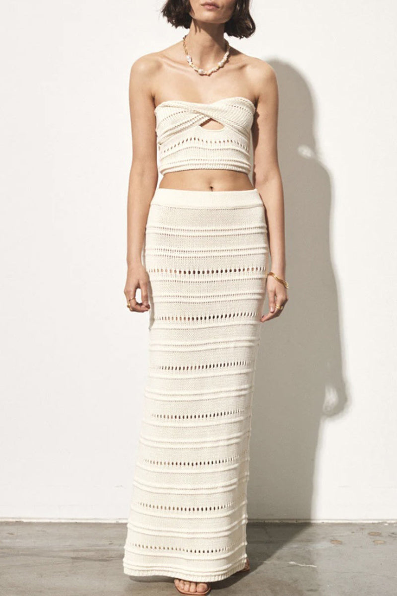 Kaynafashions - Vacation Solid Hollowed Out Strapless Sleeveless Two Pieces