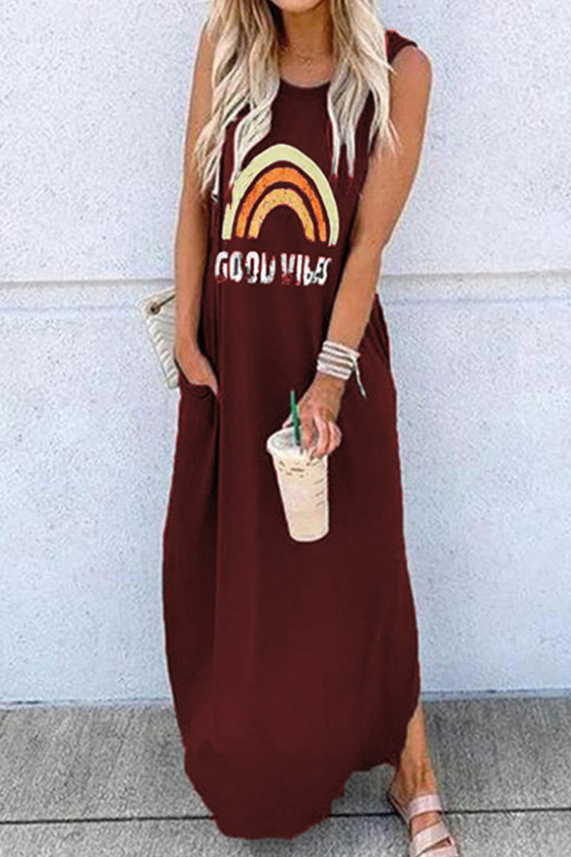 Kaynafashions - Casual Print Split Joint O Neck Straight Dresses(9 colors)