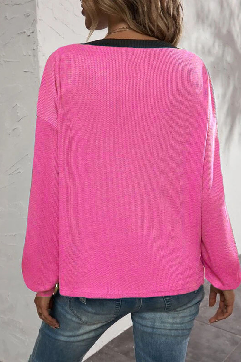 Kaynafashions - Casual Solid Patchwork Buttons V Neck T-Shirts(7 Colors)