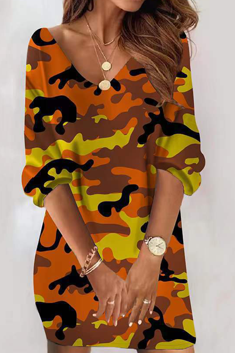 Kaynafashions - Casual Print Patchwork V Neck Straight Dresses(7 colors)