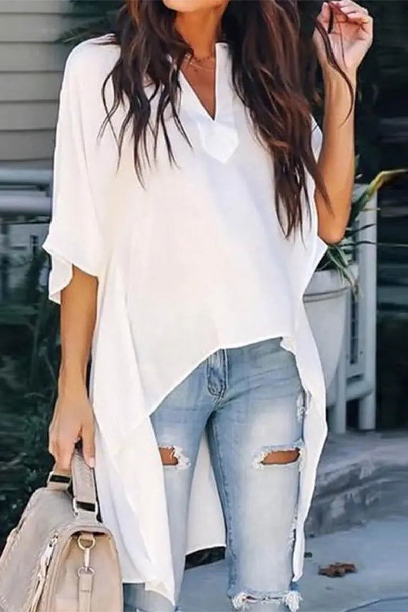 Kaynafashions - Fashion Simplicity Print Printing V Neck Tops(5 Colors)