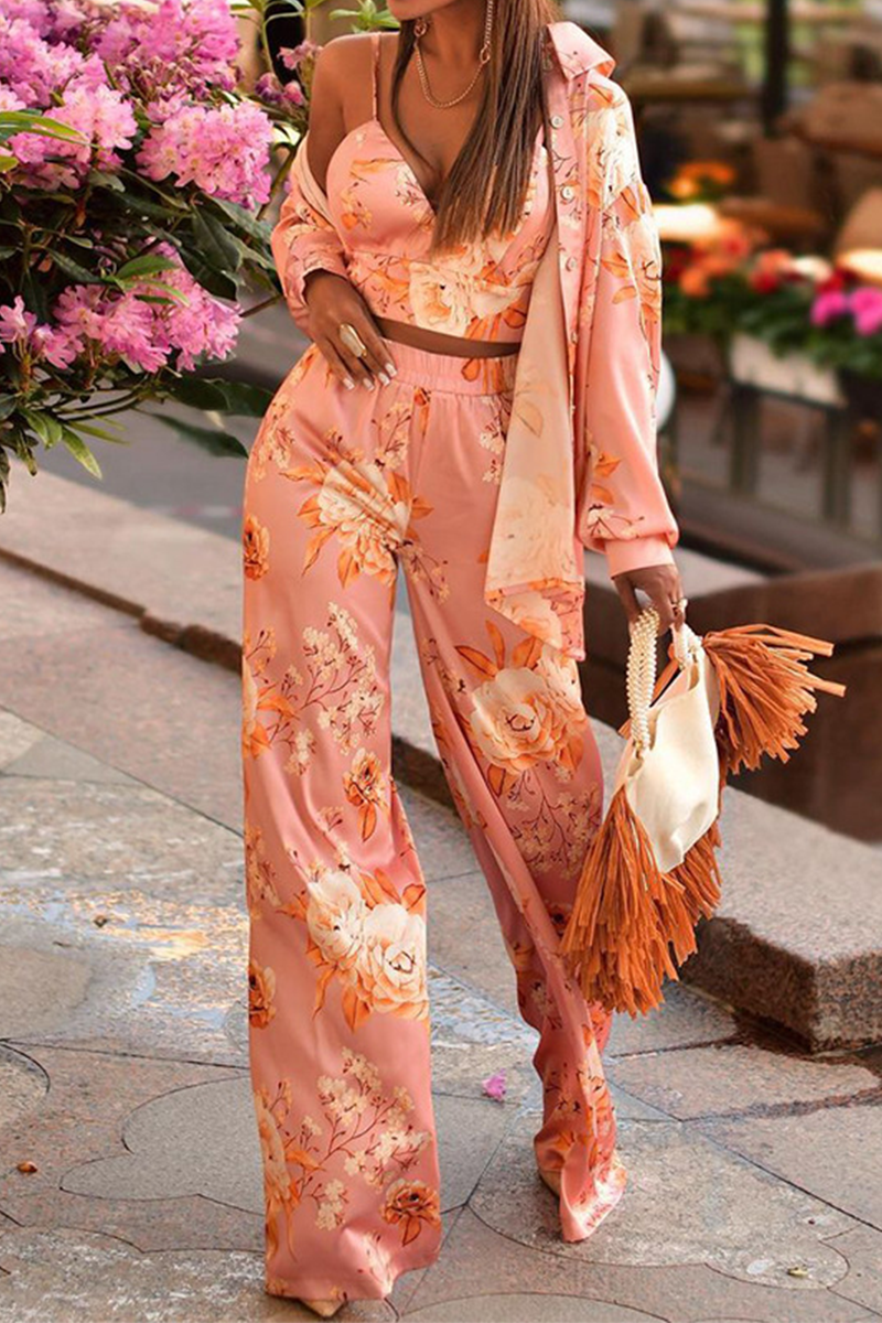 Kaynafashions - Fashion Print Patchwork Turndown Collar Long Sleeve Two Pieces