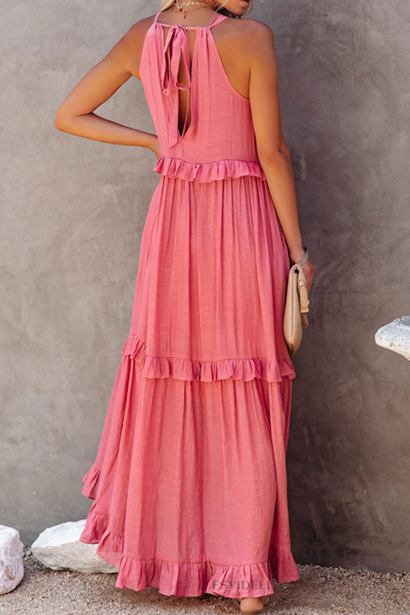 Kaynafashions - Street Solid Flounce Spaghetti Strap Cake Skirt Dresses