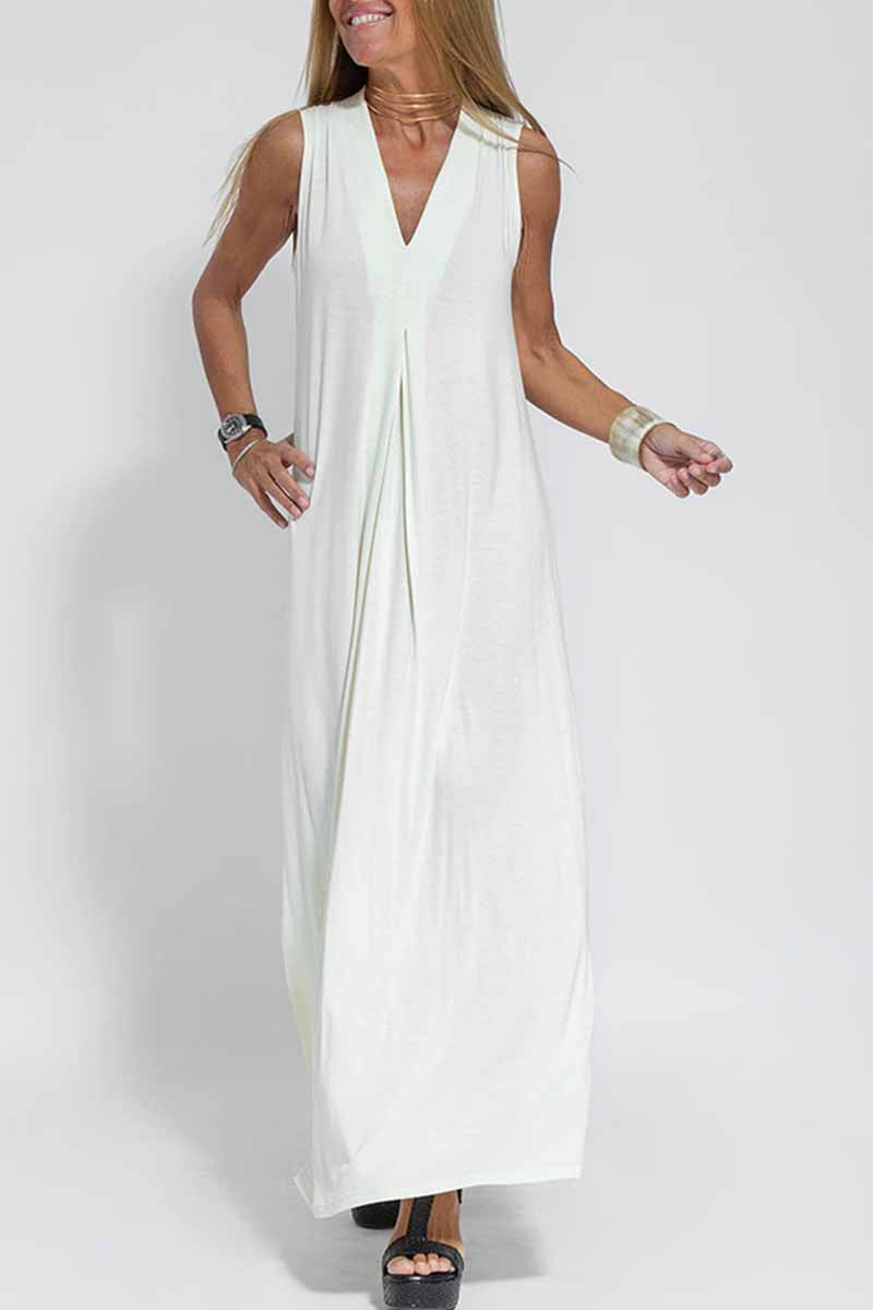 Kaynafashions - Street Solid Patchwork V Neck Vest Dress Dresses(4 Colors)