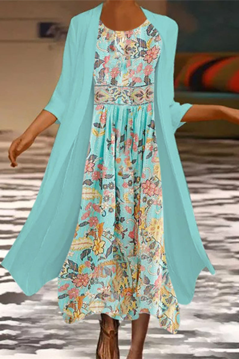 Kaynafashions - Elegant Print Patchwork O Neck Long Sleeve Two Pieces