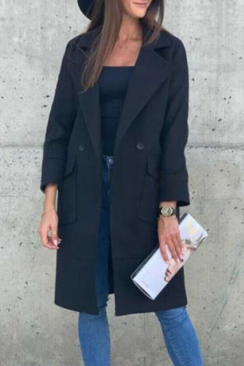 Kaynafashions - Sweet Street Elegant Solid Buckle Turn-back Collar Outerwear