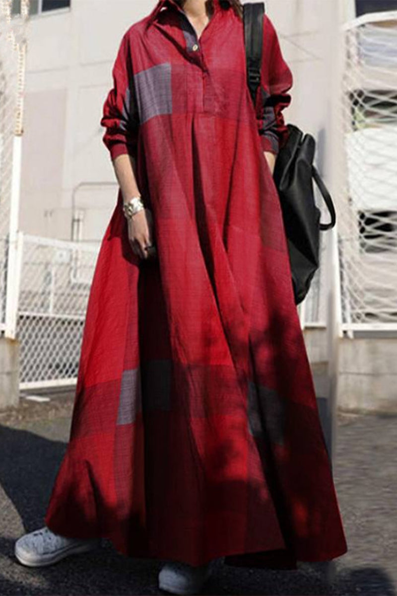 Kaynafashions - Casual College Color Block Contrast POLO collar Dresses