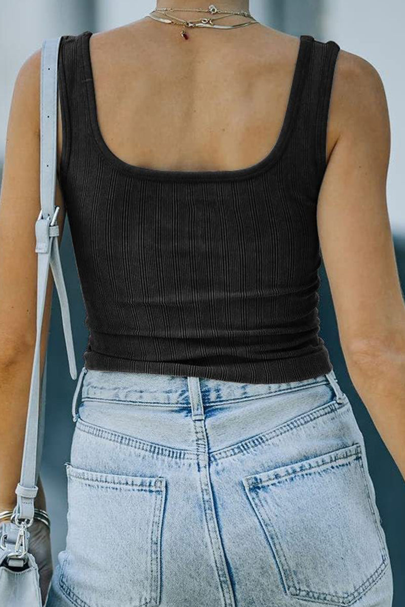 Kaynafashions - Casual Solid Patchwork Square Collar Tops