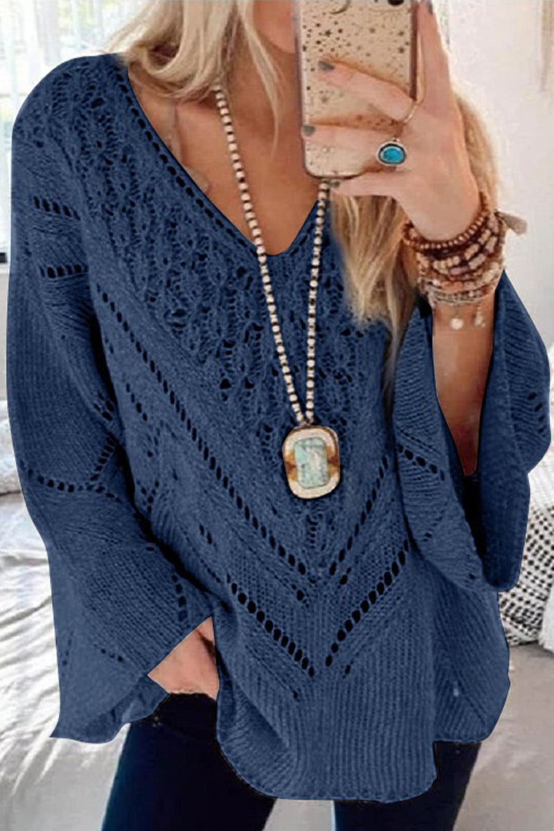 Kaynafashions - Elegant Solid Hollowed Out V Neck Tops