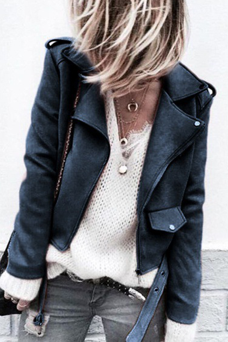 Kaynafashions - Casual Solid Patchwork Turndown Collar Outerwear(4 colors)