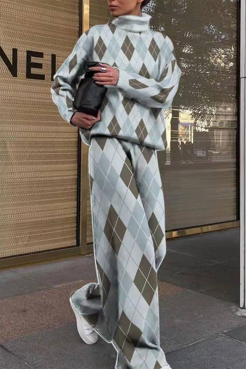 Kaynafashions - Casual Street Printing Turtleneck Long Sleeve Two Pieces(5 Colors)