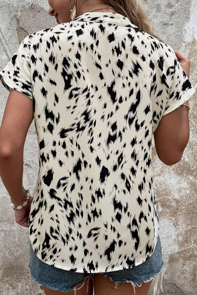 Kaynafashions - Casual Street Print Patchwork V Neck Tops(6 Colors)